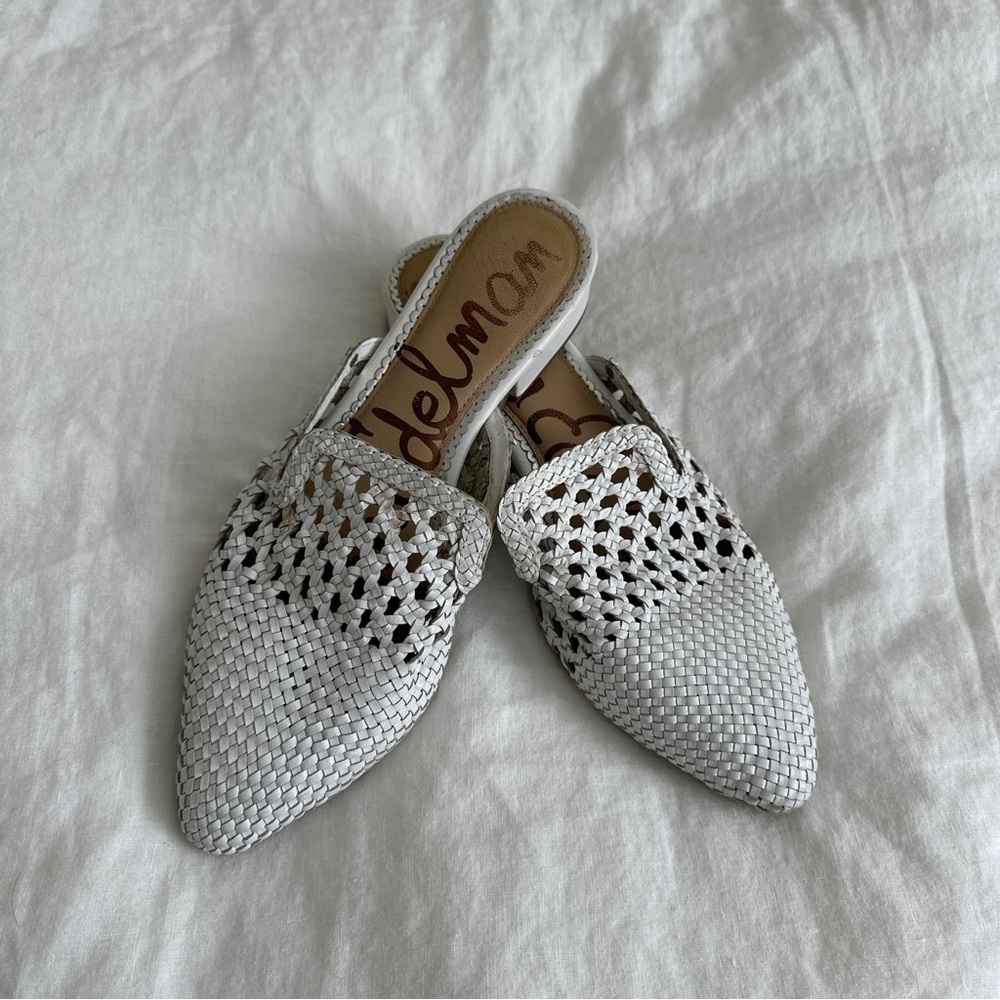 Sam Edelman white woven slides